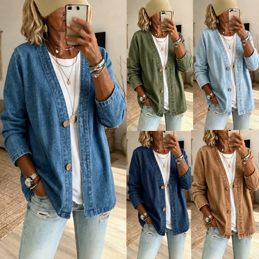 Women'S Fashion Denim Jacket - Cardigan in Denim da Donna per