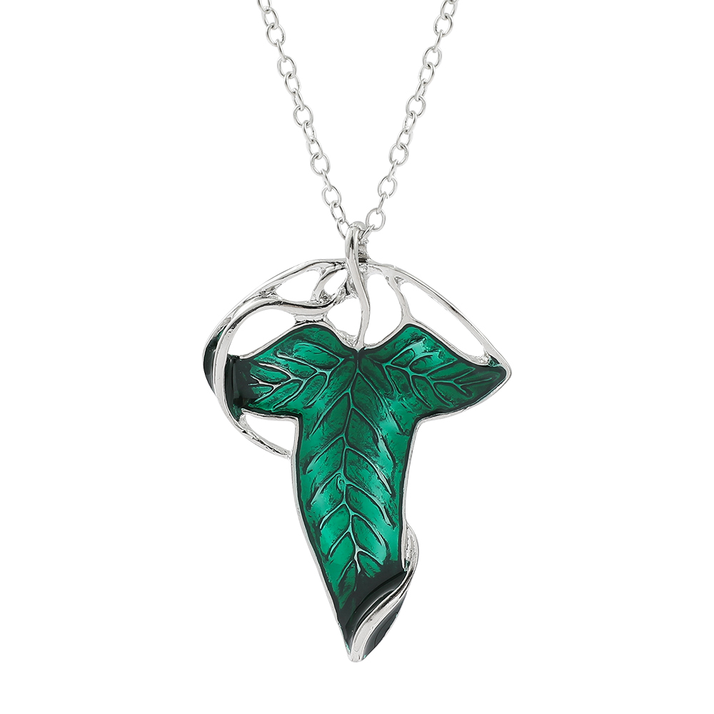 Women Fashion Necklace - Collana con Ciondolo Foglia Verde Vintage,