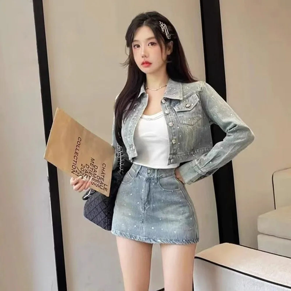 Women'S Fashion Denim Jacket - Giacca di jeans temperamento diamante moda