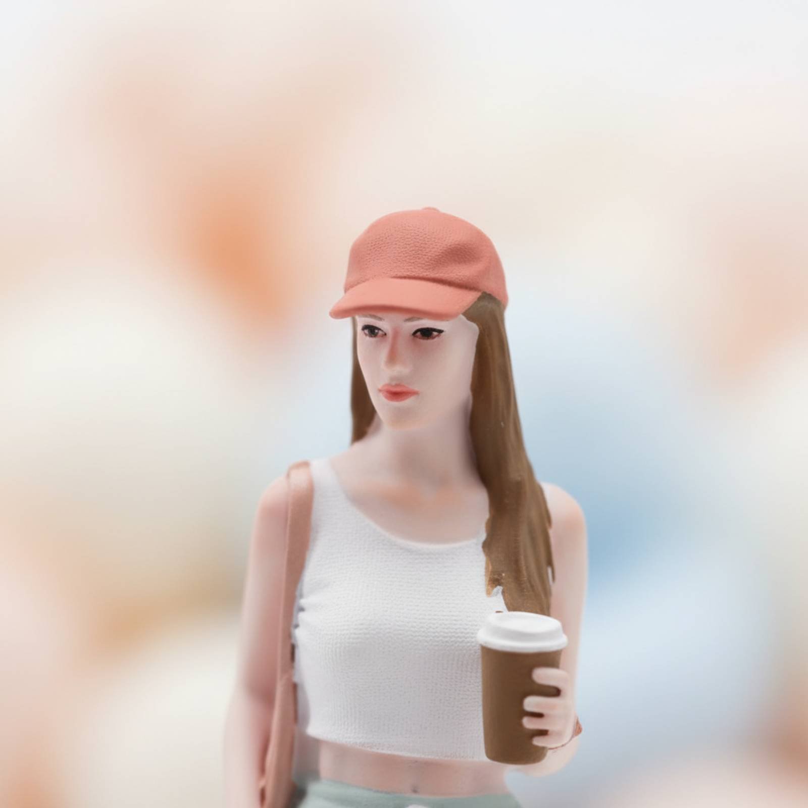 Women Fashion Pose - Statuetta di Ragazza con Caffè, Colorata,